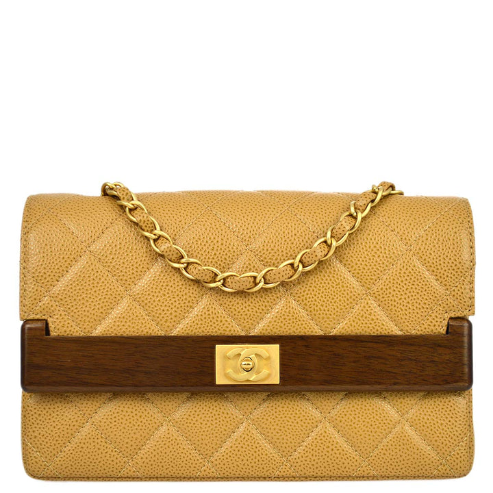 Top Quality Chanel 2003-2004 Beige Caviar Straight Flap Shoulder Bag