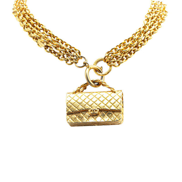 Top Quality Chanel Coco Mark Bag Motif Necklace Gold