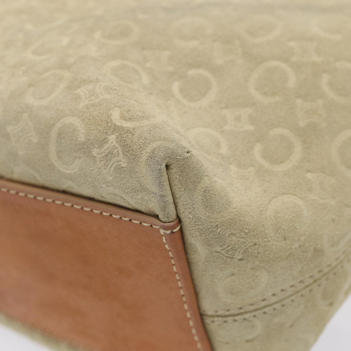 Celine C Macadam Canvas Hand Bag Suede Cream Brown gold Auth 87002