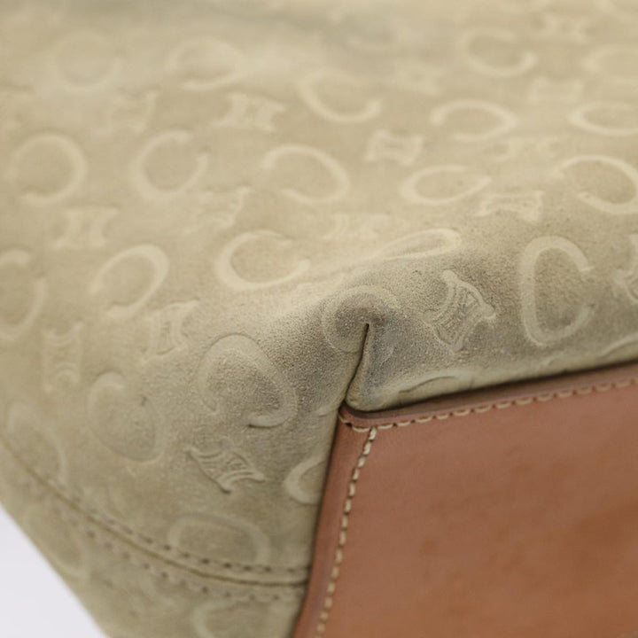 Celine C Macadam Canvas Hand Bag Suede Cream Brown gold Auth 87002