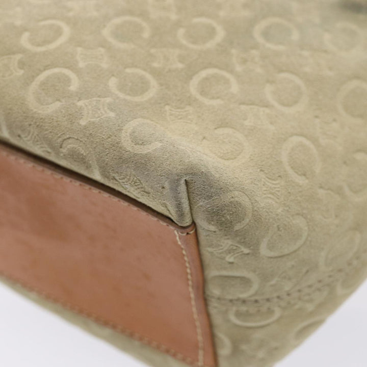 Celine C Macadam Canvas Hand Bag Suede Cream Brown gold Auth 87002