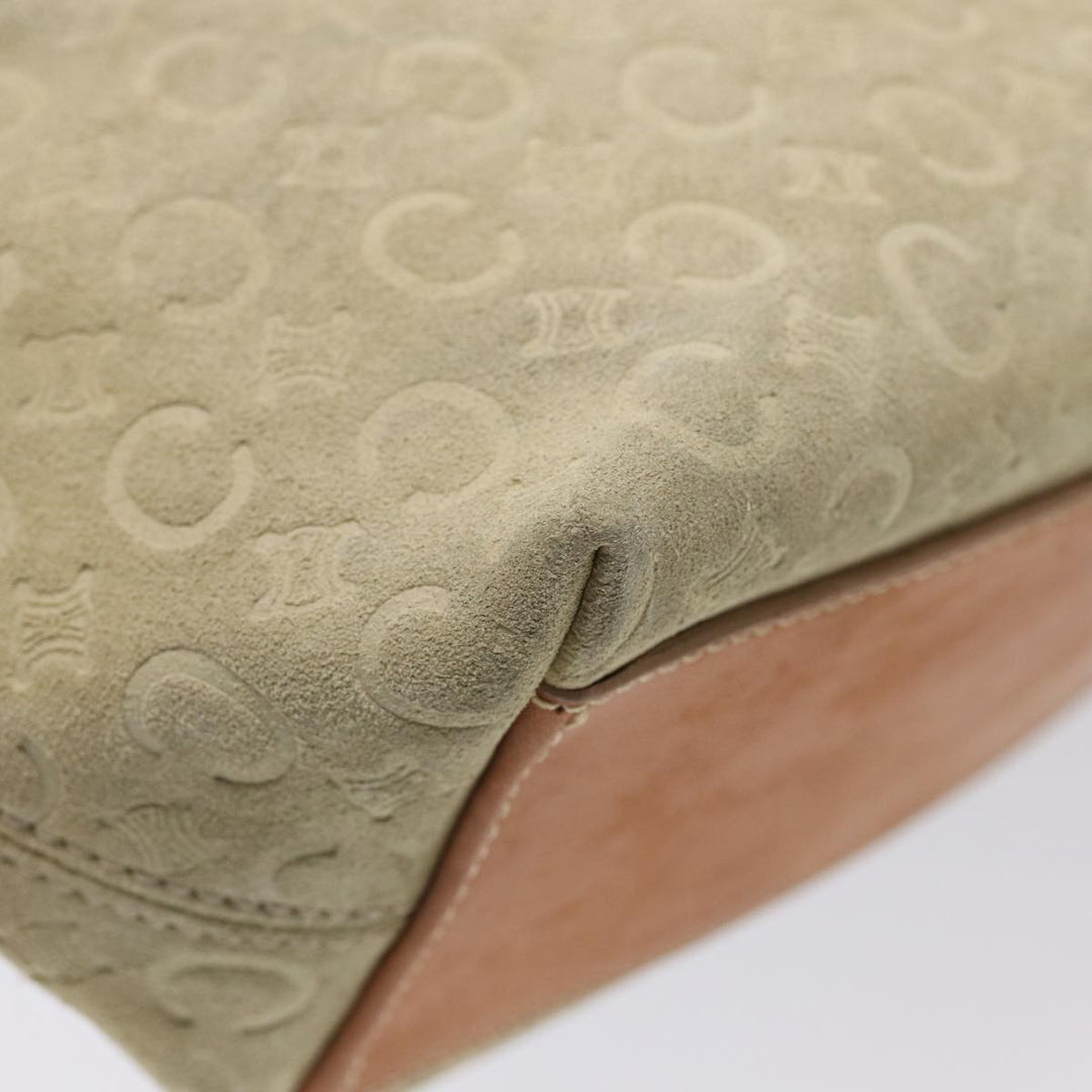 Celine C Macadam Canvas Hand Bag Suede Cream Brown gold Auth 87002