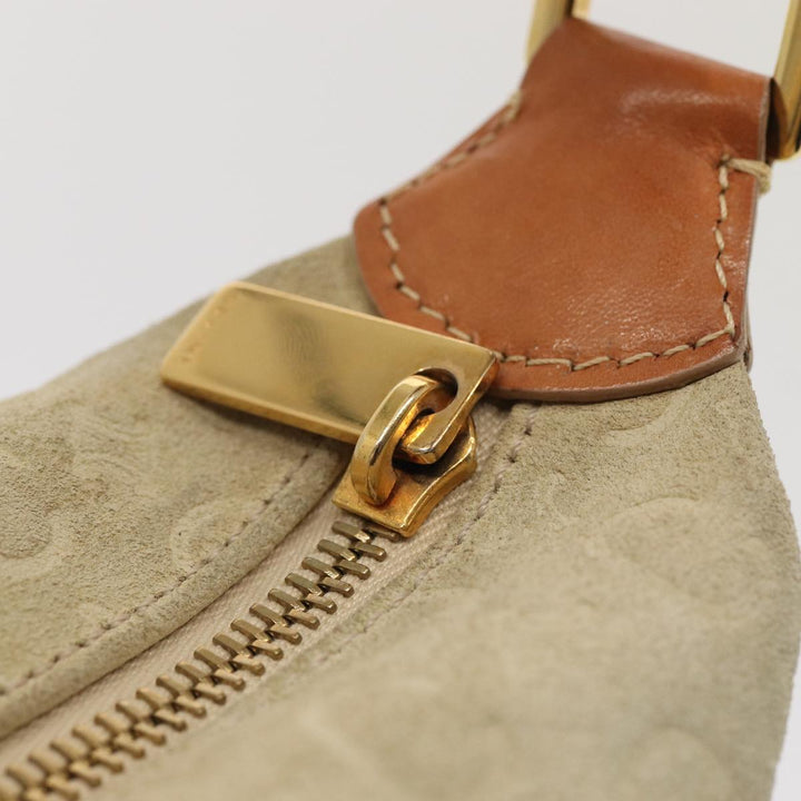 Celine C Macadam Canvas Hand Bag Suede Cream Brown gold Auth 87002