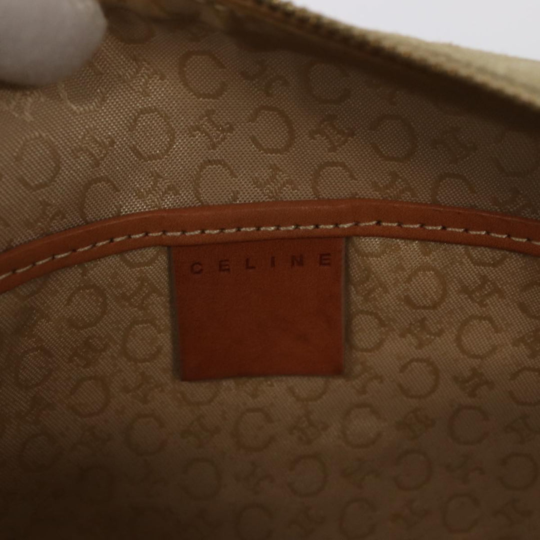 Celine C Macadam Canvas Hand Bag Suede Cream Brown gold Auth 87002