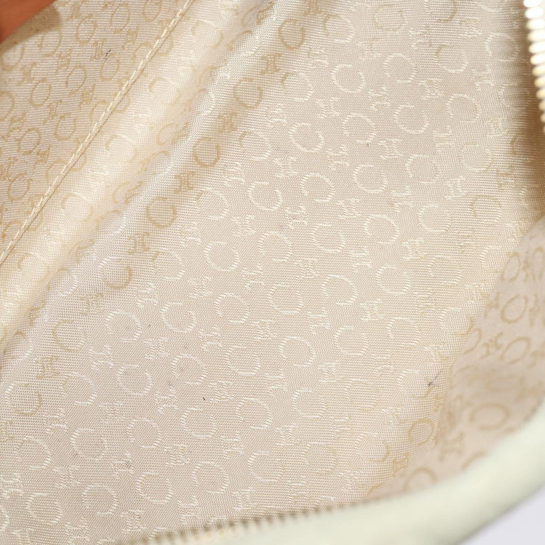 Celine C Macadam Canvas Hand Bag Suede Cream Brown gold Auth 87002