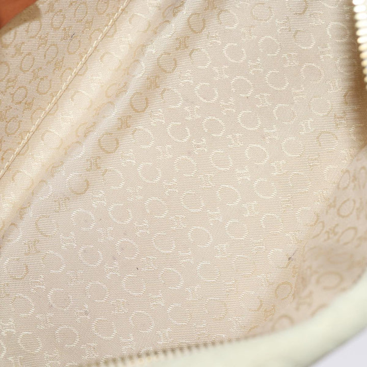 Celine C Macadam Canvas Hand Bag Suede Cream Brown gold Auth 87002