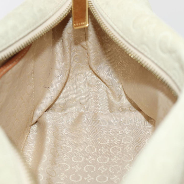 Celine C Macadam Canvas Hand Bag Suede Cream Brown gold Auth 87002