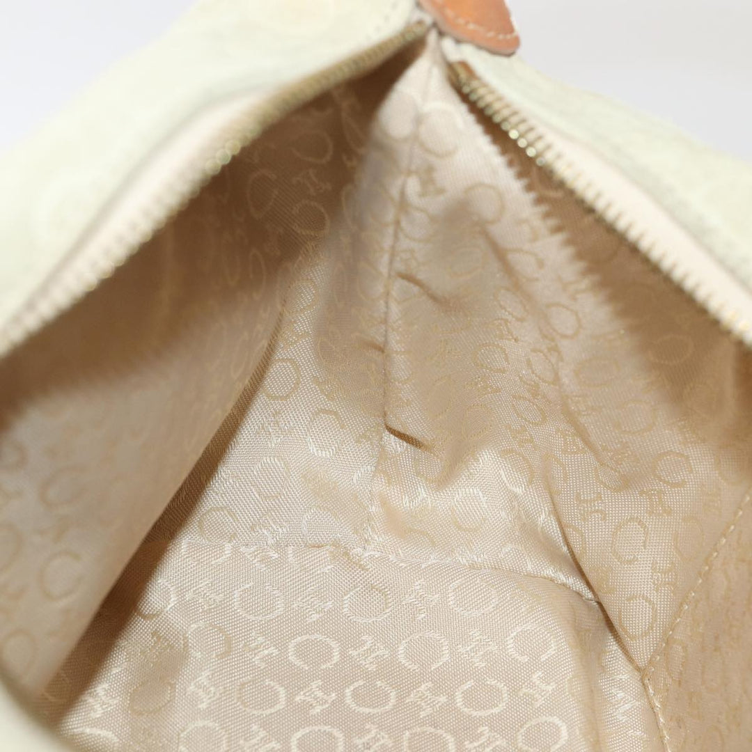 Celine C Macadam Canvas Hand Bag Suede Cream Brown gold Auth 87002