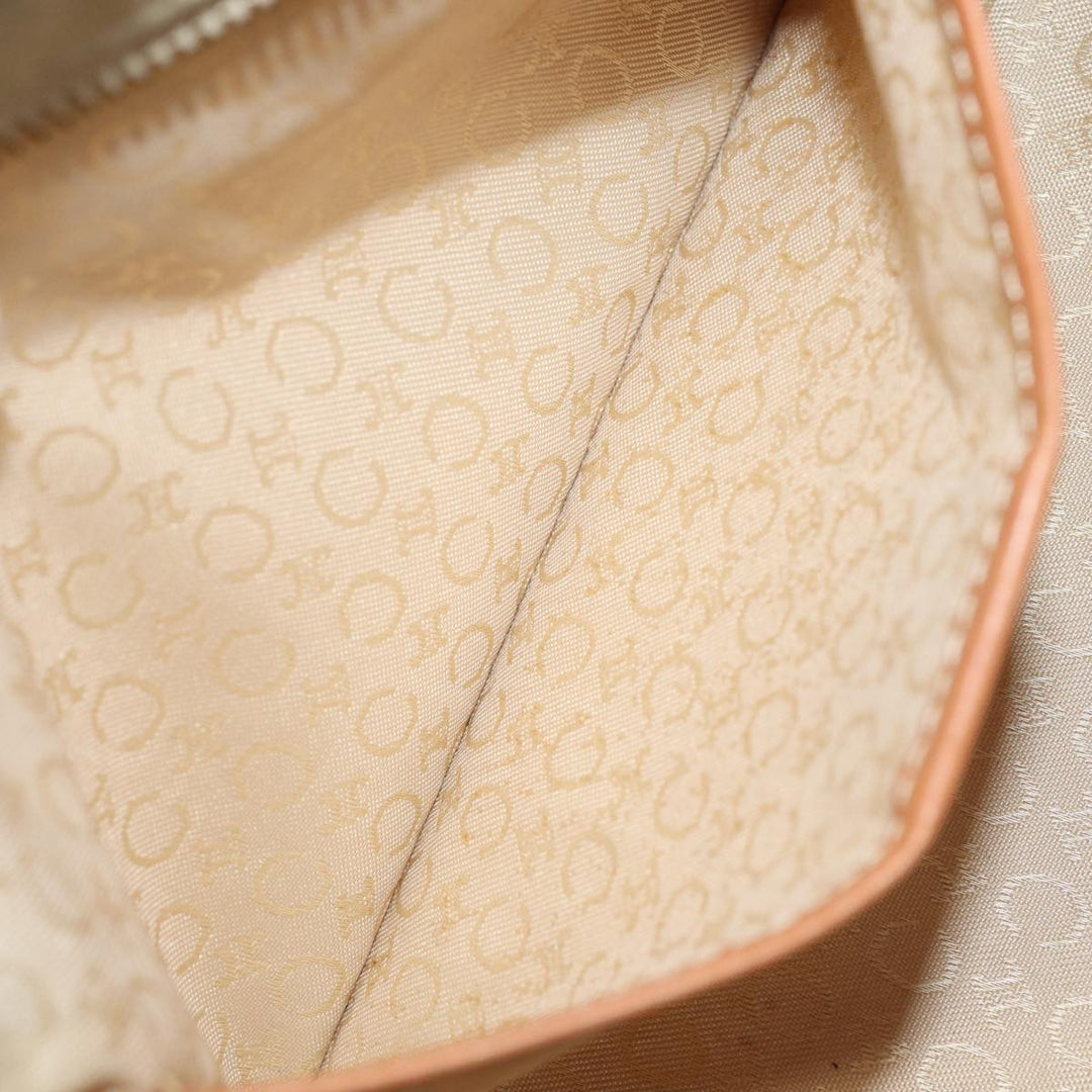Celine C Macadam Canvas Hand Bag Suede Cream Brown gold Auth 87002