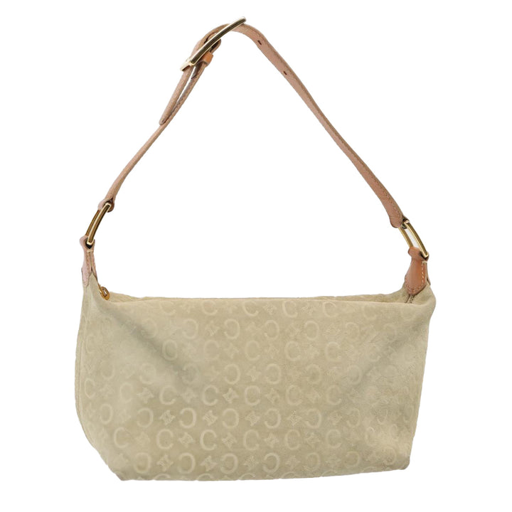Celine C Macadam Canvas Hand Bag Suede Cream Brown gold Auth 87002