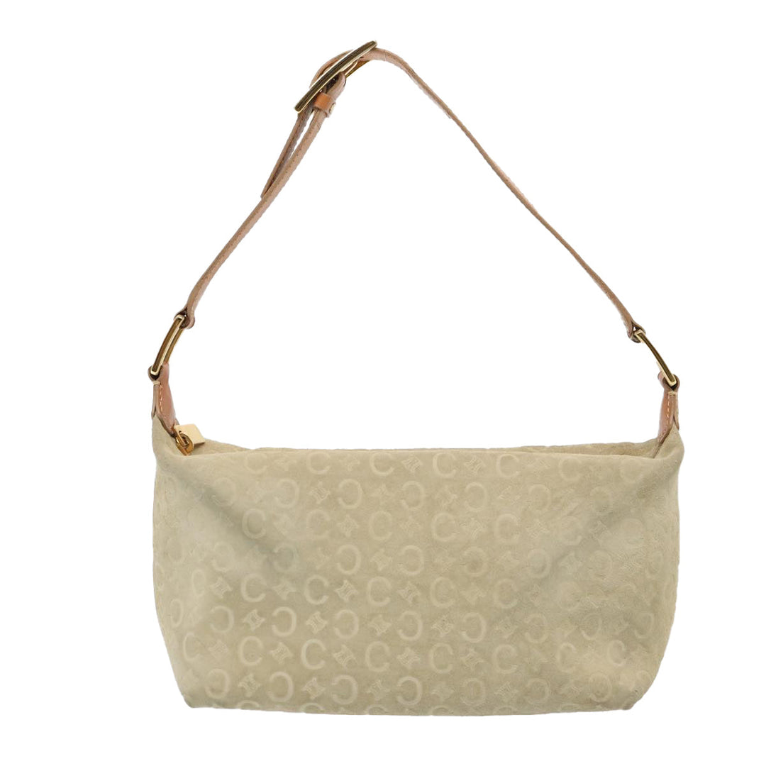 Celine C Macadam Canvas Hand Bag Suede Cream Brown gold Auth 87002
