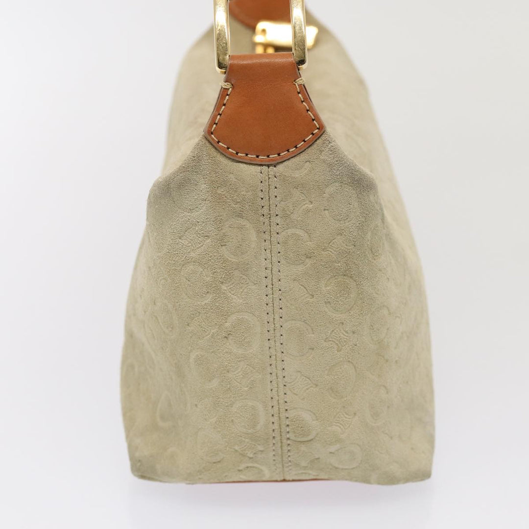 Celine C Macadam Canvas Hand Bag Suede Cream Brown gold Auth 87002