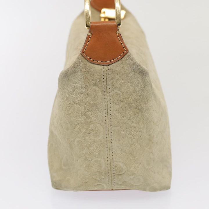 Celine C Macadam Canvas Hand Bag Suede Cream Brown gold Auth 87002