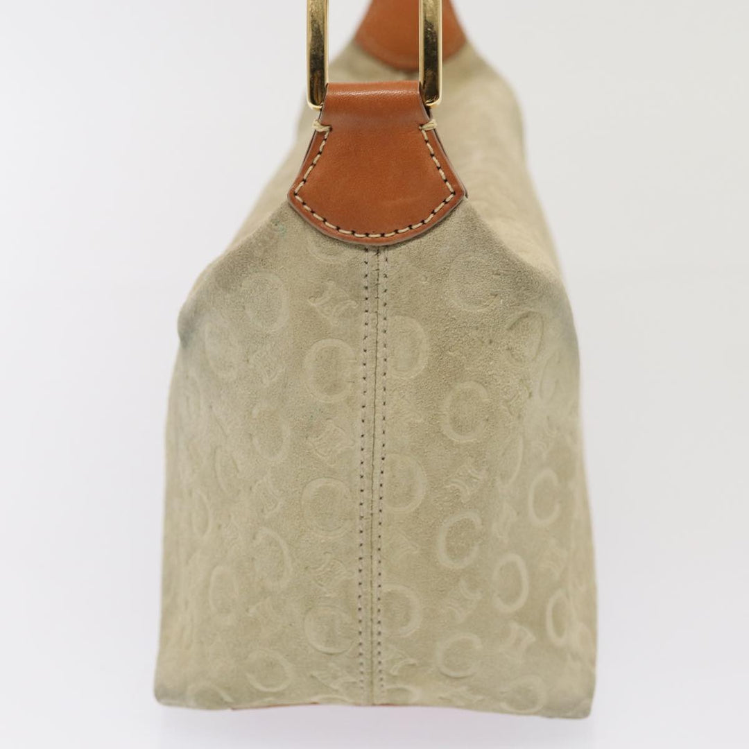 Celine C Macadam Canvas Hand Bag Suede Cream Brown gold Auth 87002