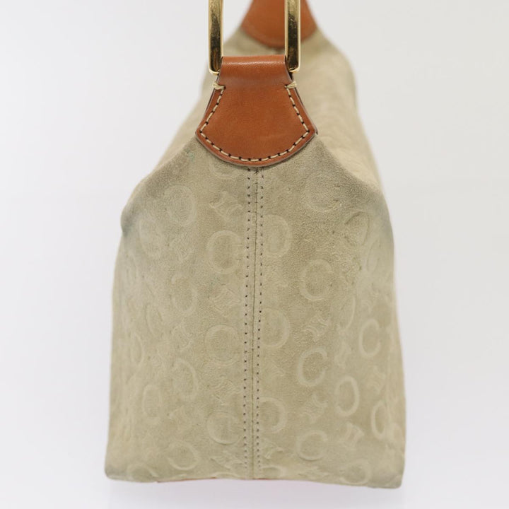 Celine C Macadam Canvas Hand Bag Suede Cream Brown gold Auth 87002