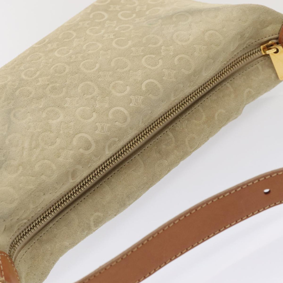 Celine C Macadam Canvas Hand Bag Suede Cream Brown gold Auth 87002