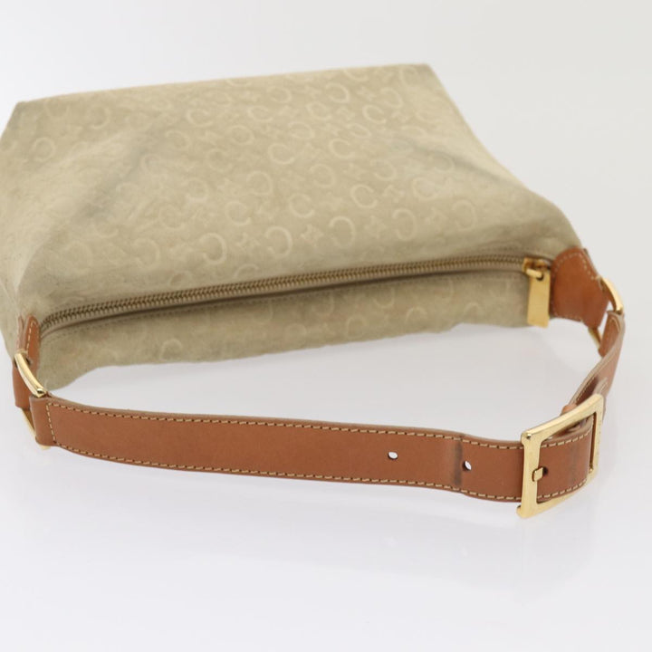 Celine C Macadam Canvas Hand Bag Suede Cream Brown gold Auth 87002