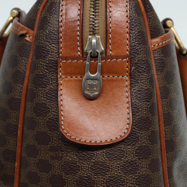 Celine Macadam Canvas Hand Bag PVC Leather Brown Gold Auth 87008