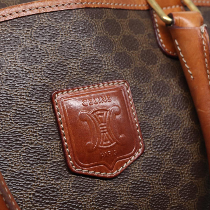 Celine Macadam Canvas Hand Bag PVC Leather Brown Gold Auth 87008