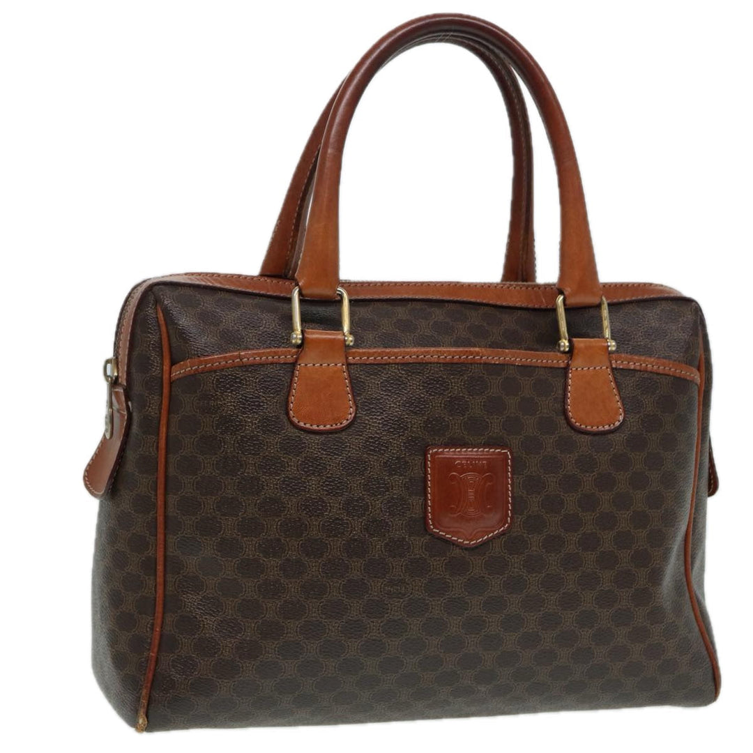 Celine Macadam Canvas Hand Bag PVC Leather Brown Gold Auth 87008