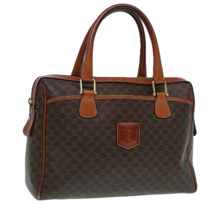 Celine Macadam Canvas Hand Bag PVC Leather Brown Gold Auth 87008
