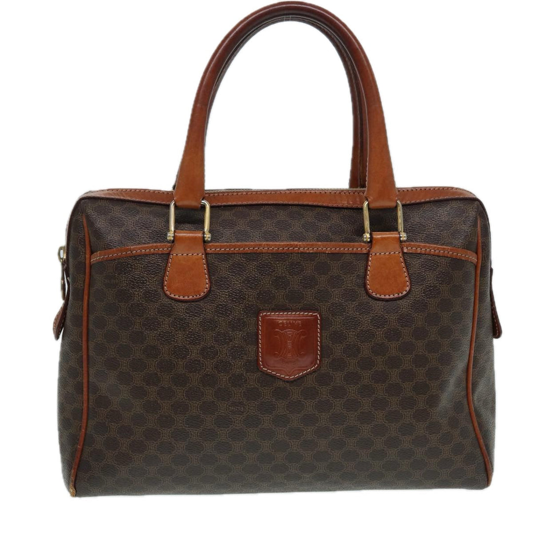 Celine Macadam Canvas Hand Bag PVC Leather Brown Gold Auth 87008
