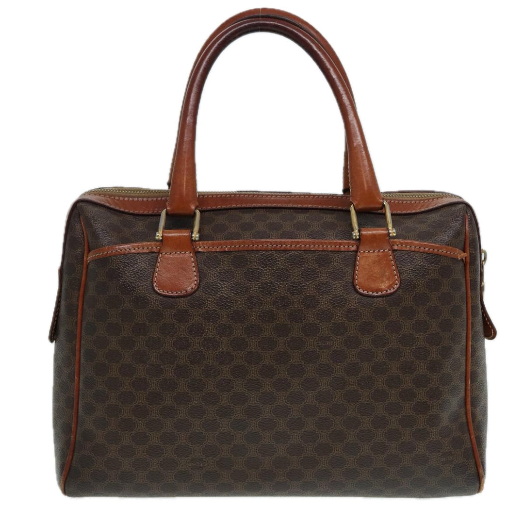 Celine Macadam Canvas Hand Bag PVC Leather Brown Gold Auth 87008