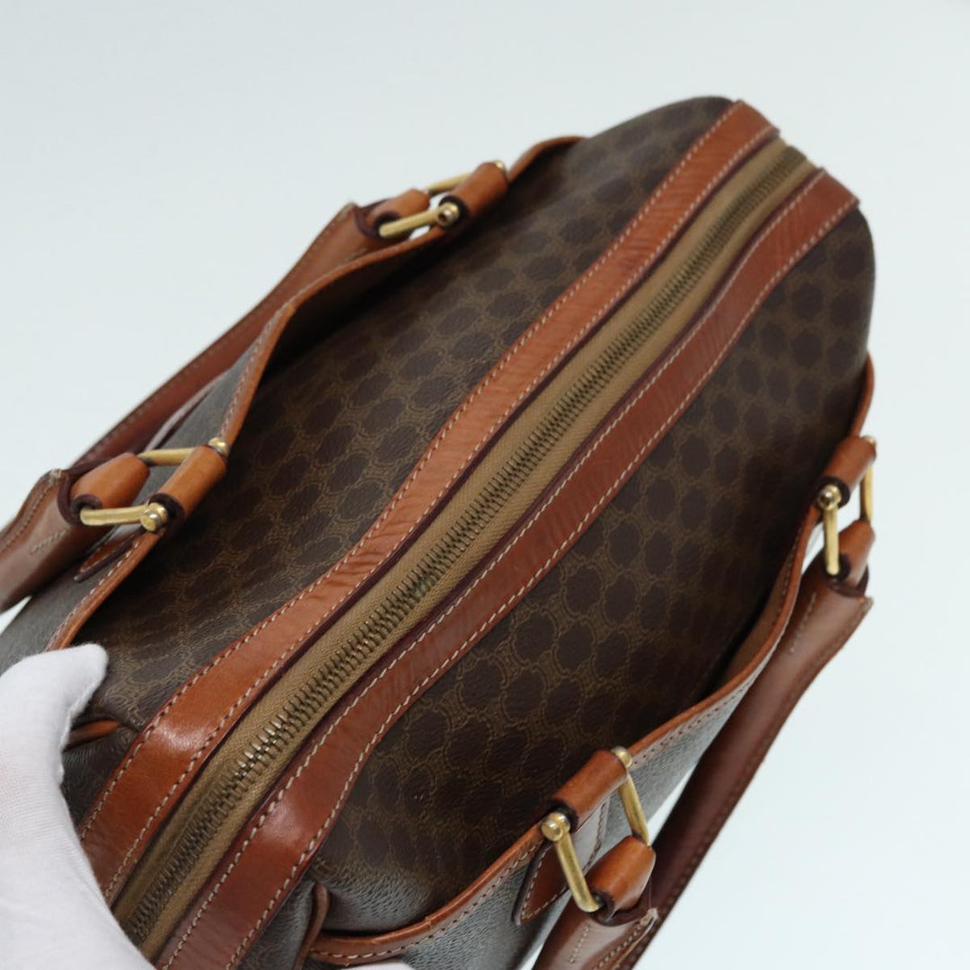 Celine Macadam Canvas Hand Bag PVC Leather Brown Gold Auth 87008