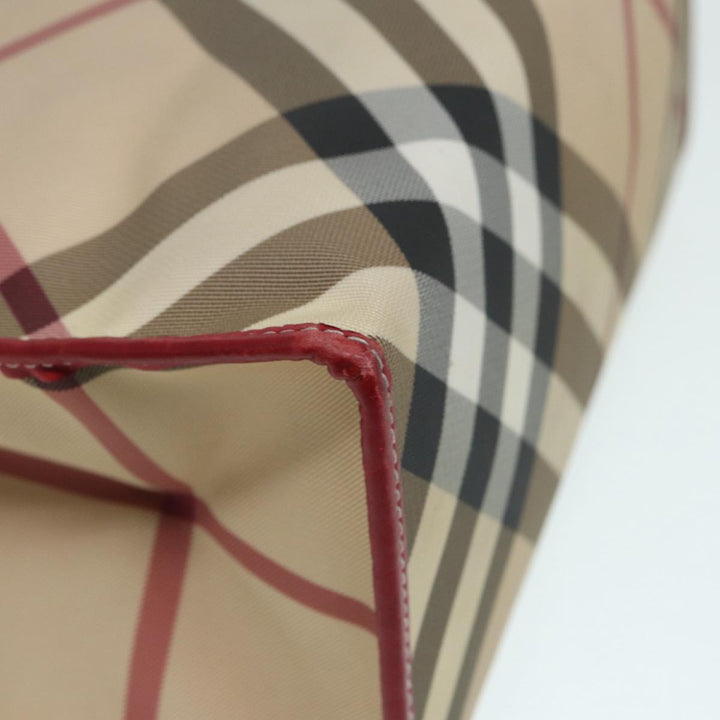 Burberry Nova Check Tote Bag Beige Red Silver Auth 87022