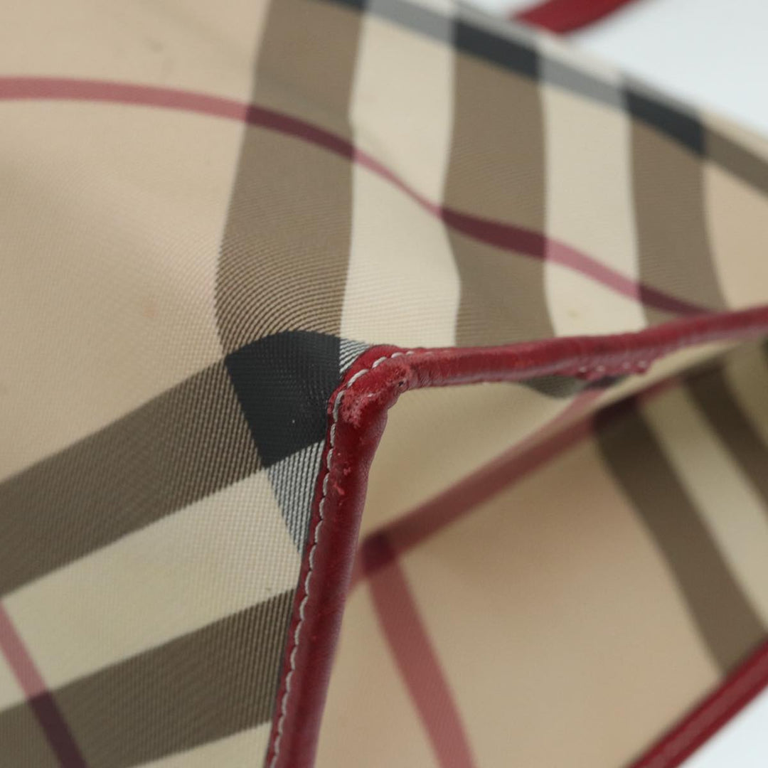 Burberry Nova Check Tote Bag Beige Red Silver Auth 87022