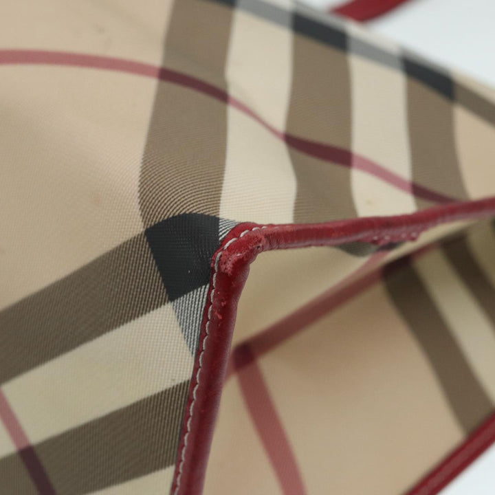 Burberry Nova Check Tote Bag Beige Red Silver Auth 87022