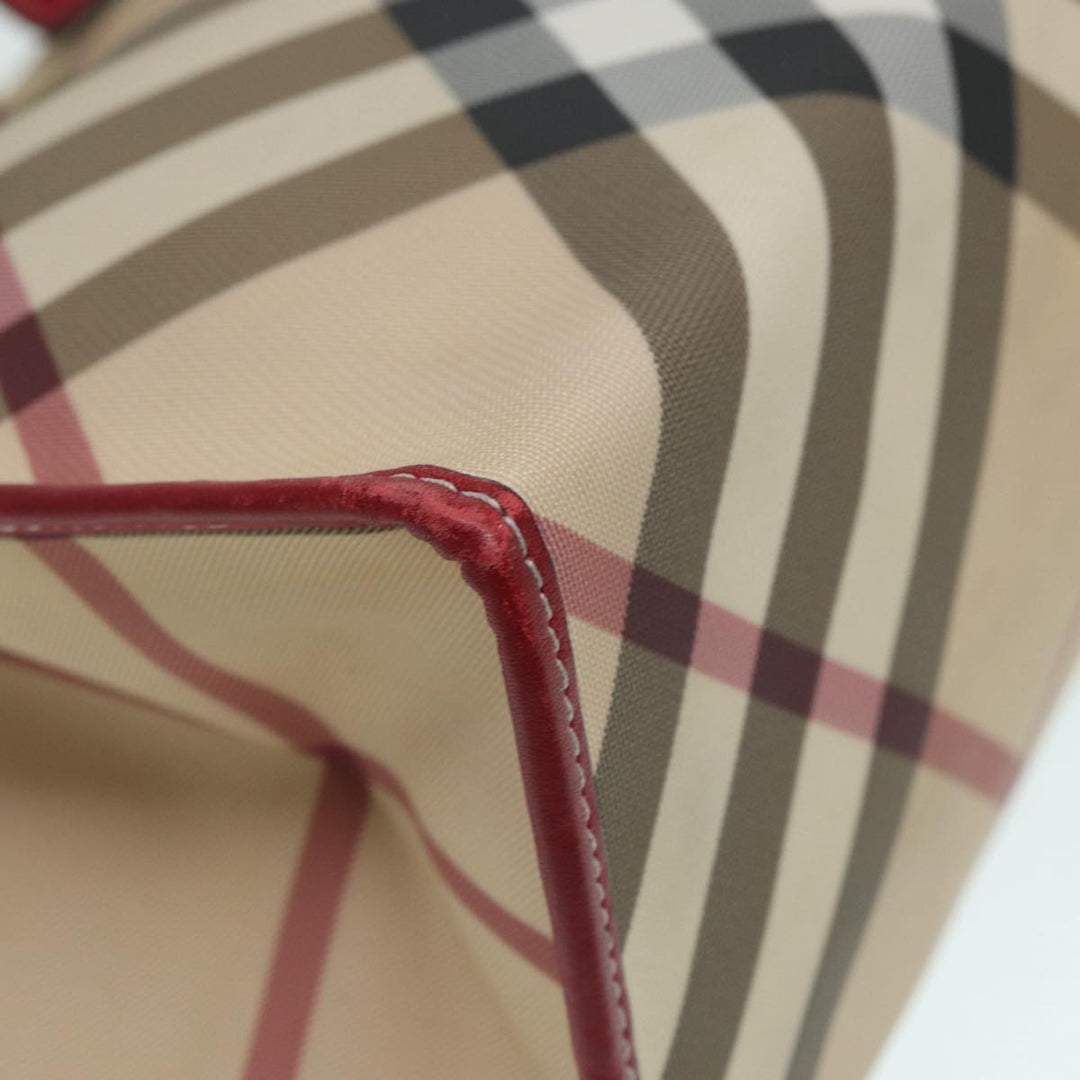 Burberry Nova Check Tote Bag Beige Red Silver Auth 87022