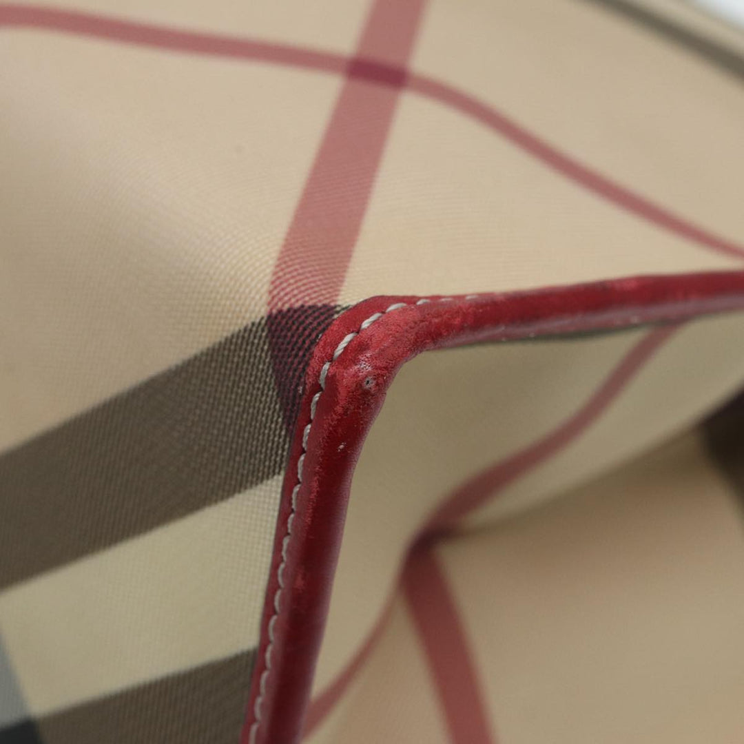 Burberry Nova Check Tote Bag Beige Red Silver Auth 87022