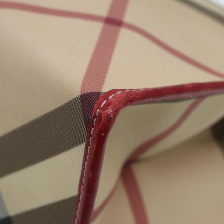 Burberry Nova Check Tote Bag Beige Red Silver Auth 87022
