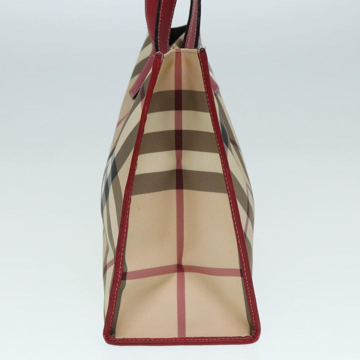 Burberry Nova Check Tote Bag Beige Red Silver Auth 87022