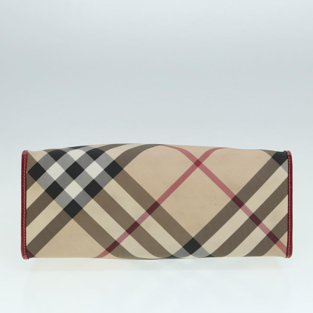 Burberry Nova Check Tote Bag Beige Red Silver Auth 87022