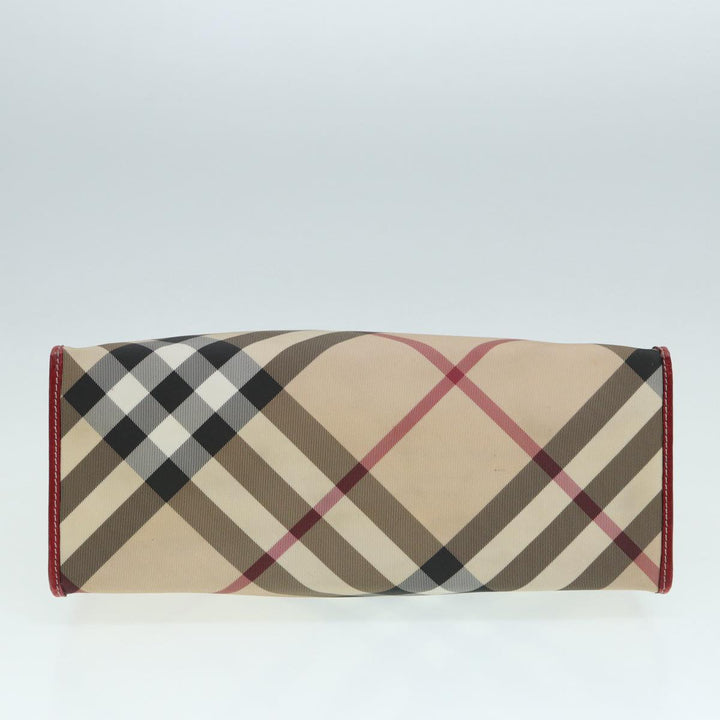 Burberry Nova Check Tote Bag Beige Red Silver Auth 87022