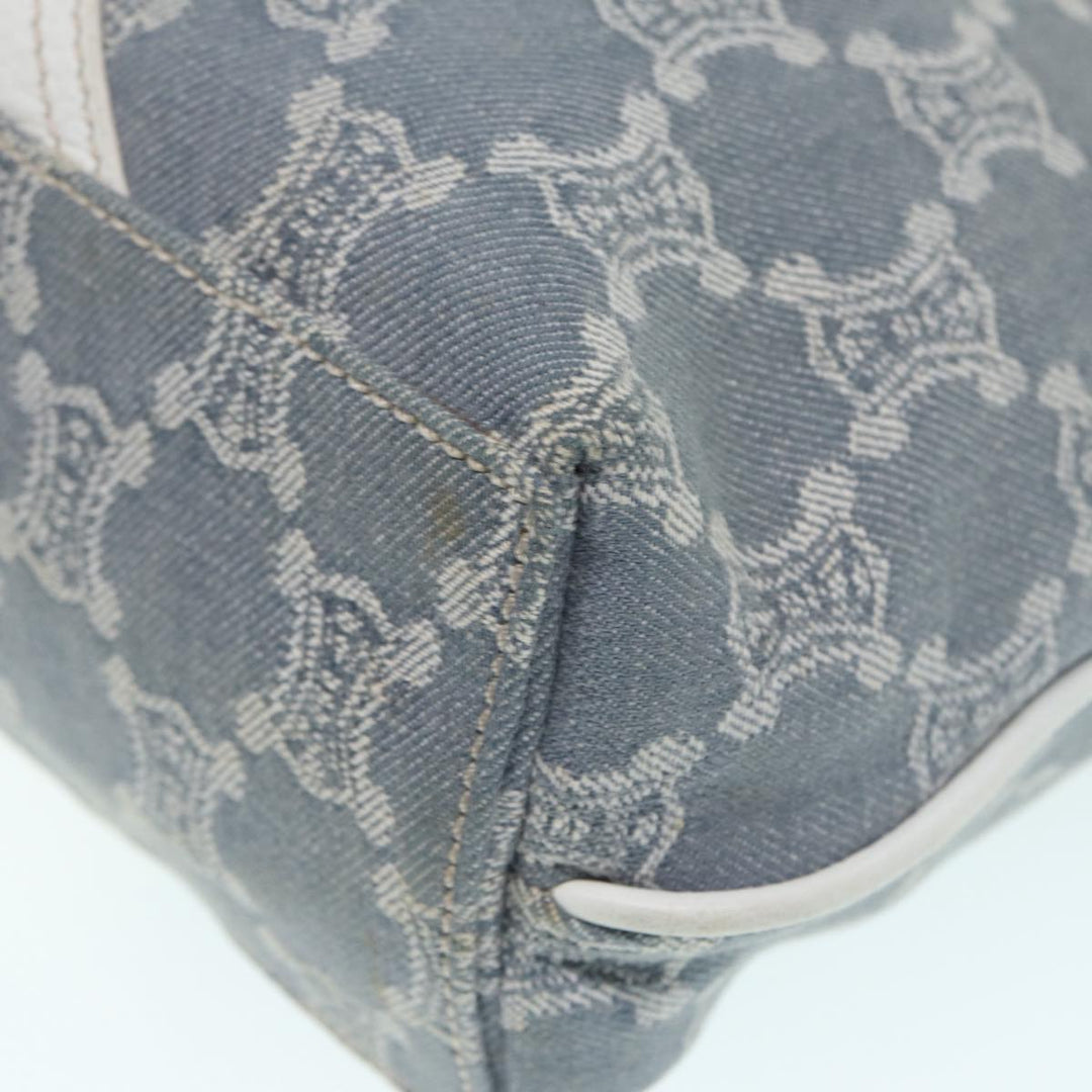 Celine Paris Macadam Canvas Tote Bag Leather Blue White Silver Auth 87066