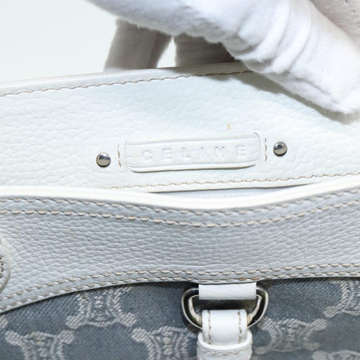 Celine Paris Macadam Canvas Tote Bag Leather Blue White Silver Auth 87066