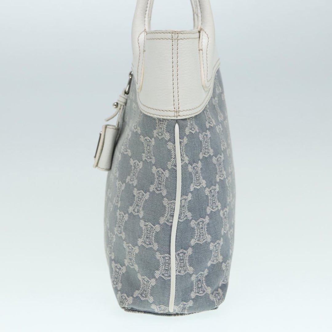 Celine Paris Macadam Canvas Tote Bag Leather Blue White Silver Auth 87066