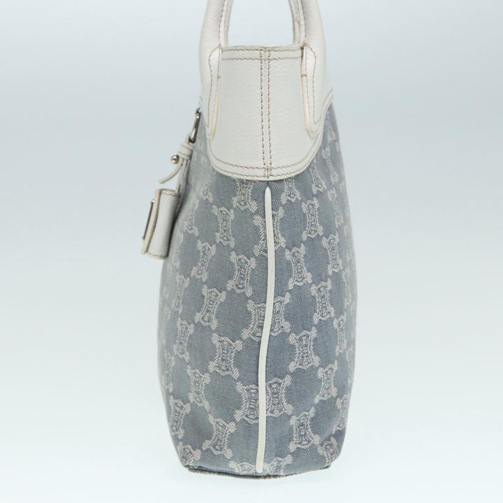 Celine Paris Macadam Canvas Tote Bag Leather Blue White Silver Auth 87066