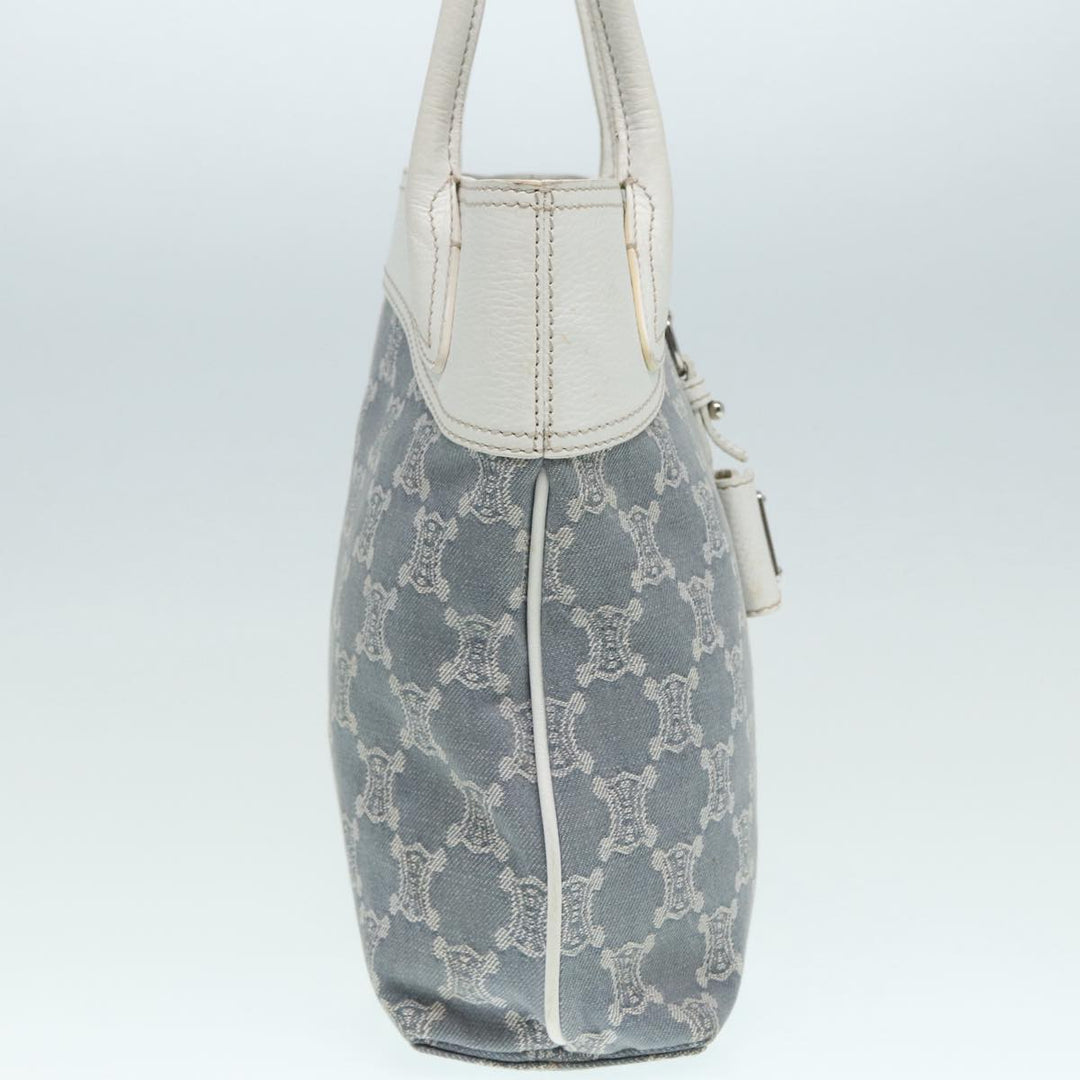 Celine Paris Macadam Canvas Tote Bag Leather Blue White Silver Auth 87066