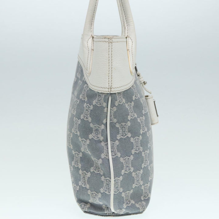 Celine Paris Macadam Canvas Tote Bag Leather Blue White Silver Auth 87066