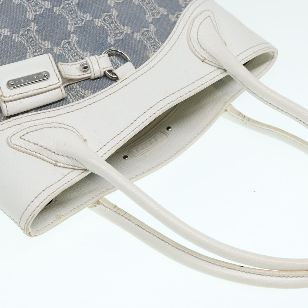 Celine Paris Macadam Canvas Tote Bag Leather Blue White Silver Auth 87066