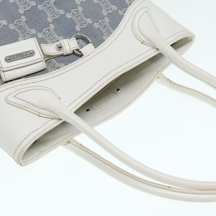 Celine Paris Macadam Canvas Tote Bag Leather Blue White Silver Auth 87066
