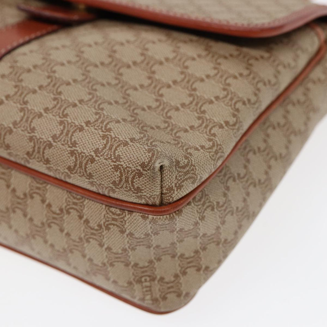 Celine Macadam Canvas Shoulder Bag Beige Gold Auth 87069