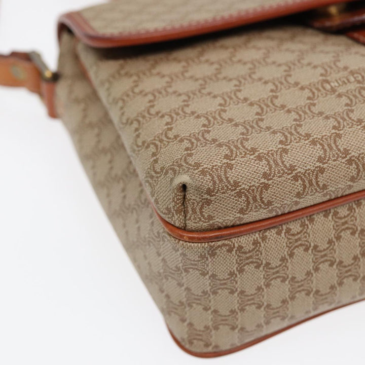 Celine Macadam Canvas Shoulder Bag Beige Gold Auth 87069
