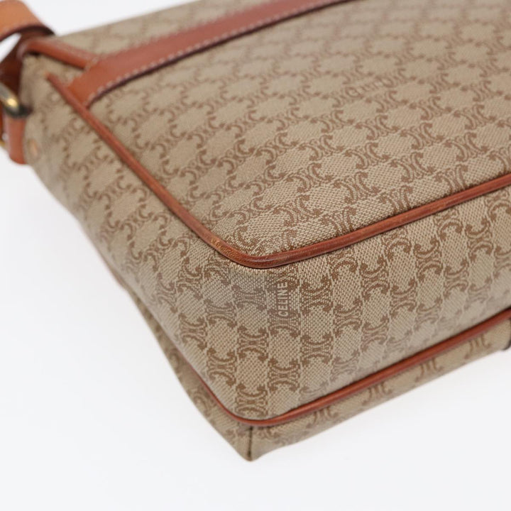 Celine Macadam Canvas Shoulder Bag Beige Gold Auth 87069