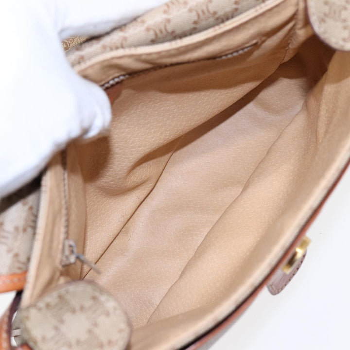 Celine Macadam Canvas Shoulder Bag Beige Gold Auth 87069