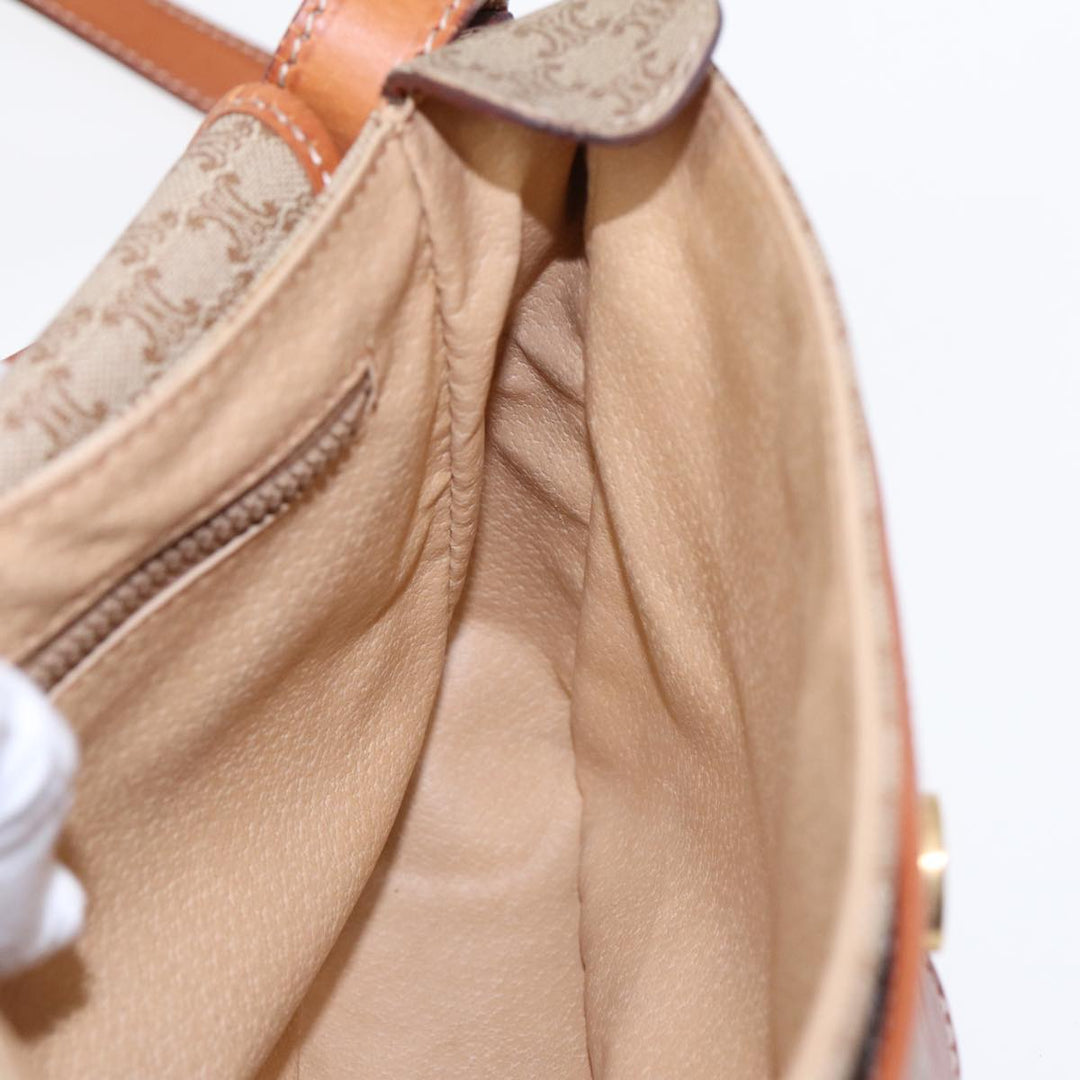 Celine Macadam Canvas Shoulder Bag Beige Gold Auth 87069
